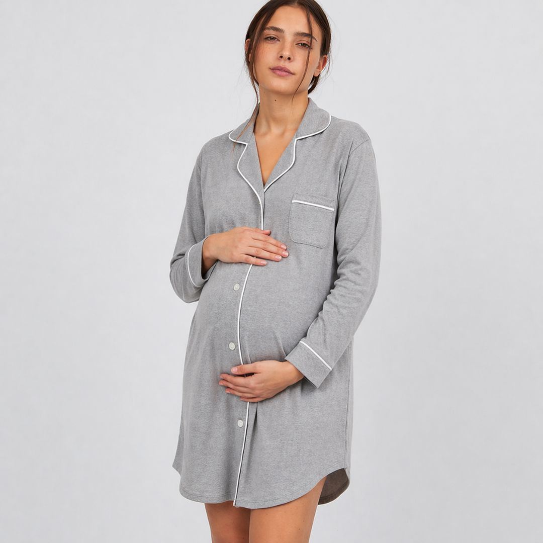 BATA CLÍNICA MANGA LARGA PARA EMBARAZO, LACTANCIA Y POST PARTO EN ALGODÓN