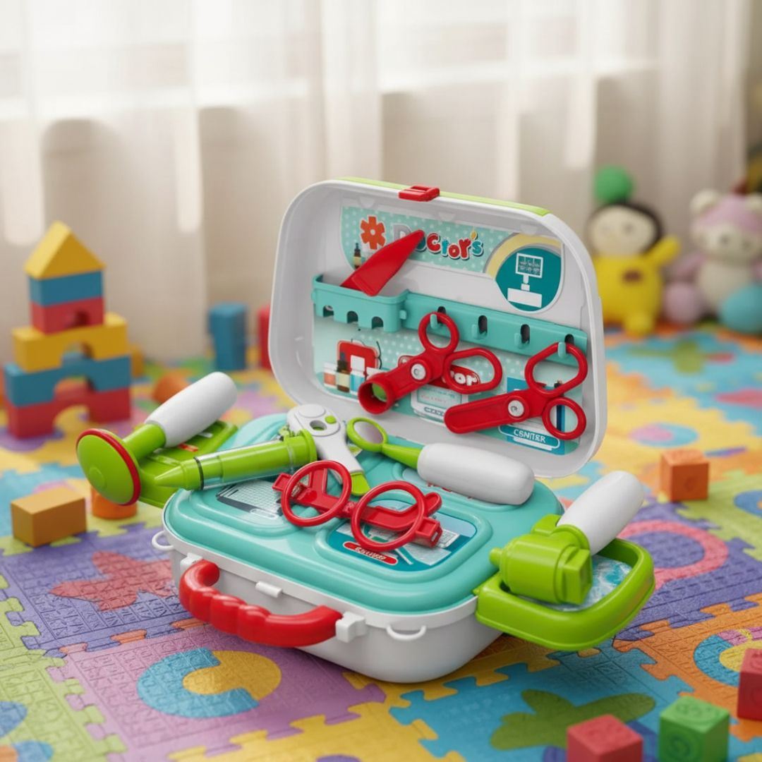 Set de doctor de juguete  2 en 1 tipo maleta verde
