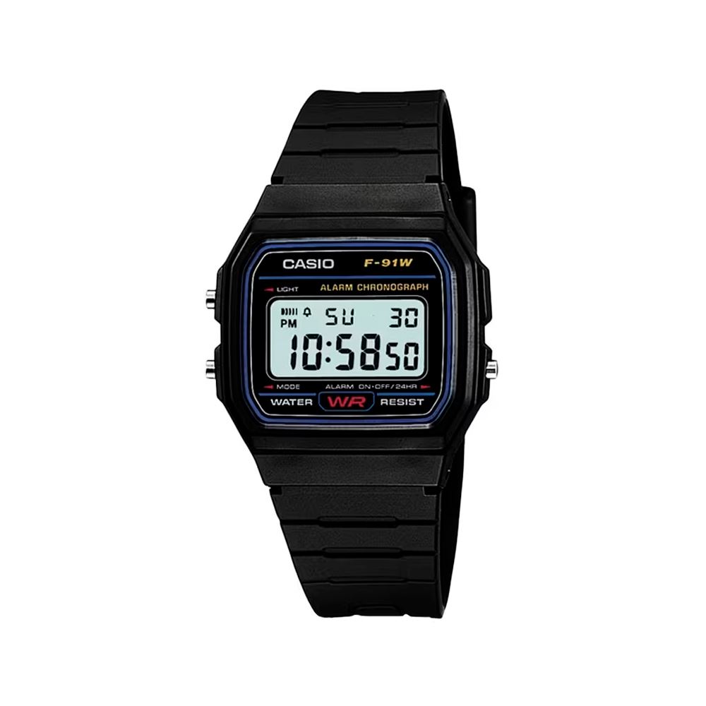 Reloj Casio Unisex Digital F-91W Clasico Alarma Cronometro Luz Negro
