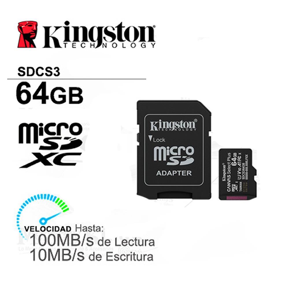 MEMORIA MICRO SD KINGSTON 64GB Clase 10 100 Mb/s