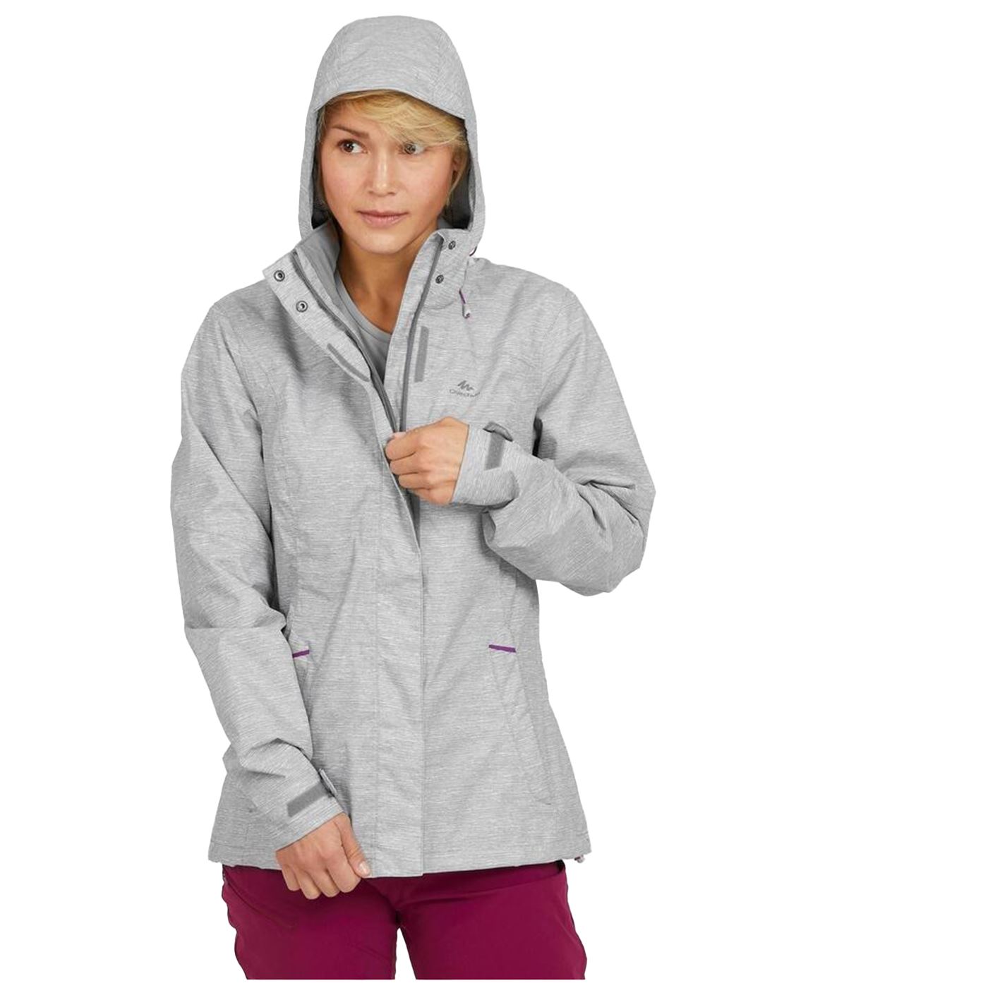 CHAQUETA IMPERMEABLE TREKKING QUECHUA MH100 MUJER GRIS