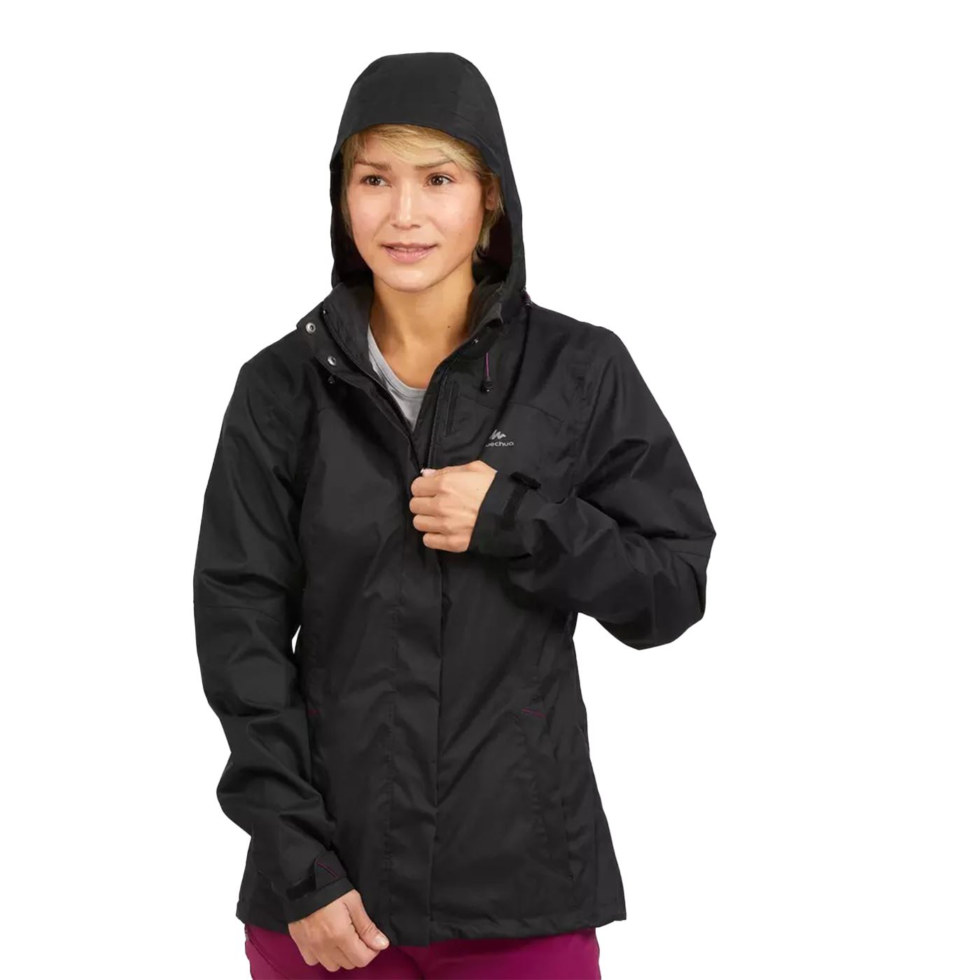 CHAQUETA IMPERMEABLE TREKKING QUECHUA MH100 MUJER NEGRO