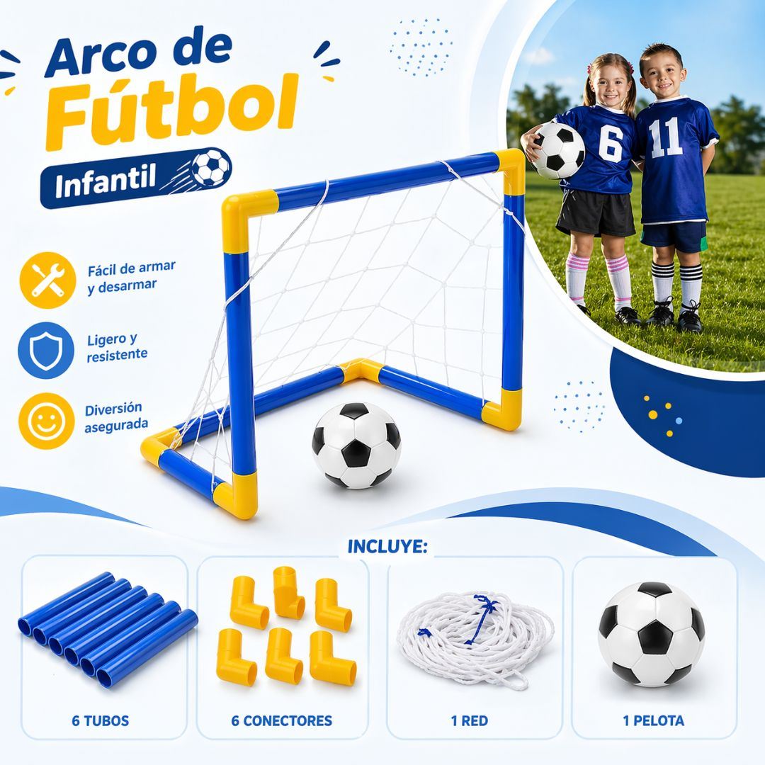Arco de Futbol armable para niños + Pelota + Inflador
