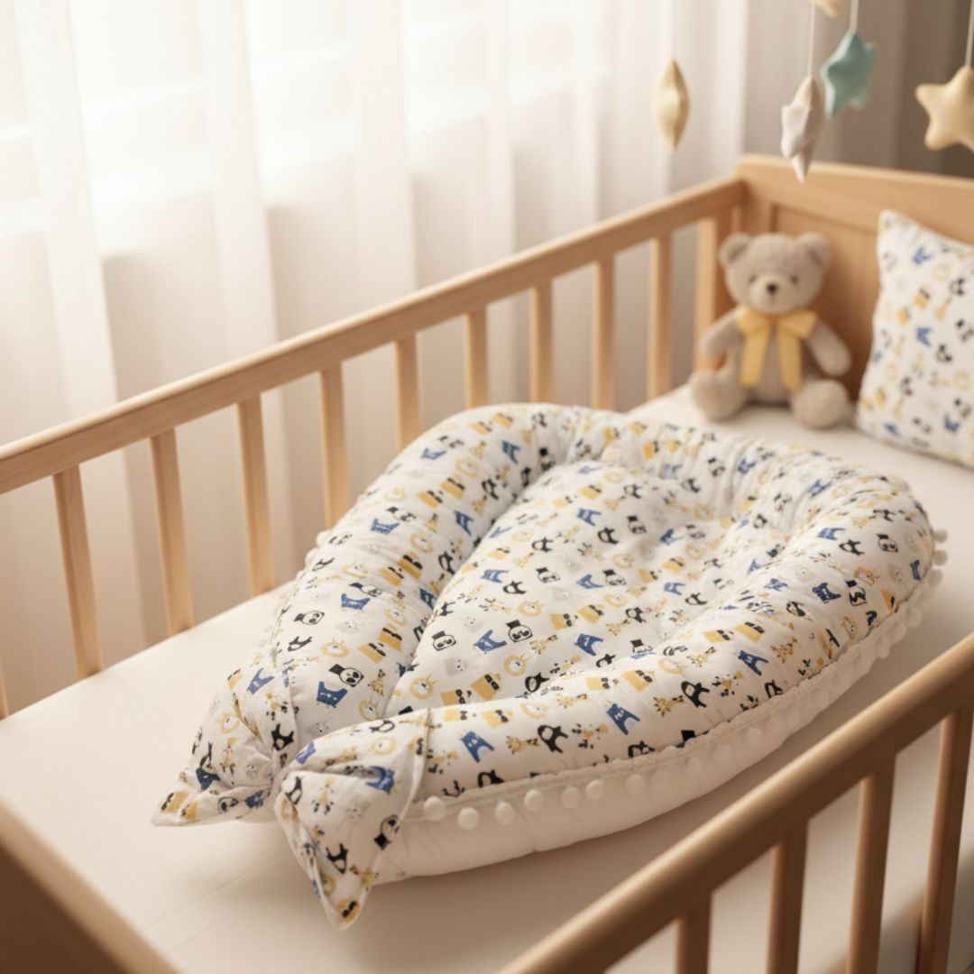 nido colecho para bebe con almohada 85X 50 con forro color Blanco