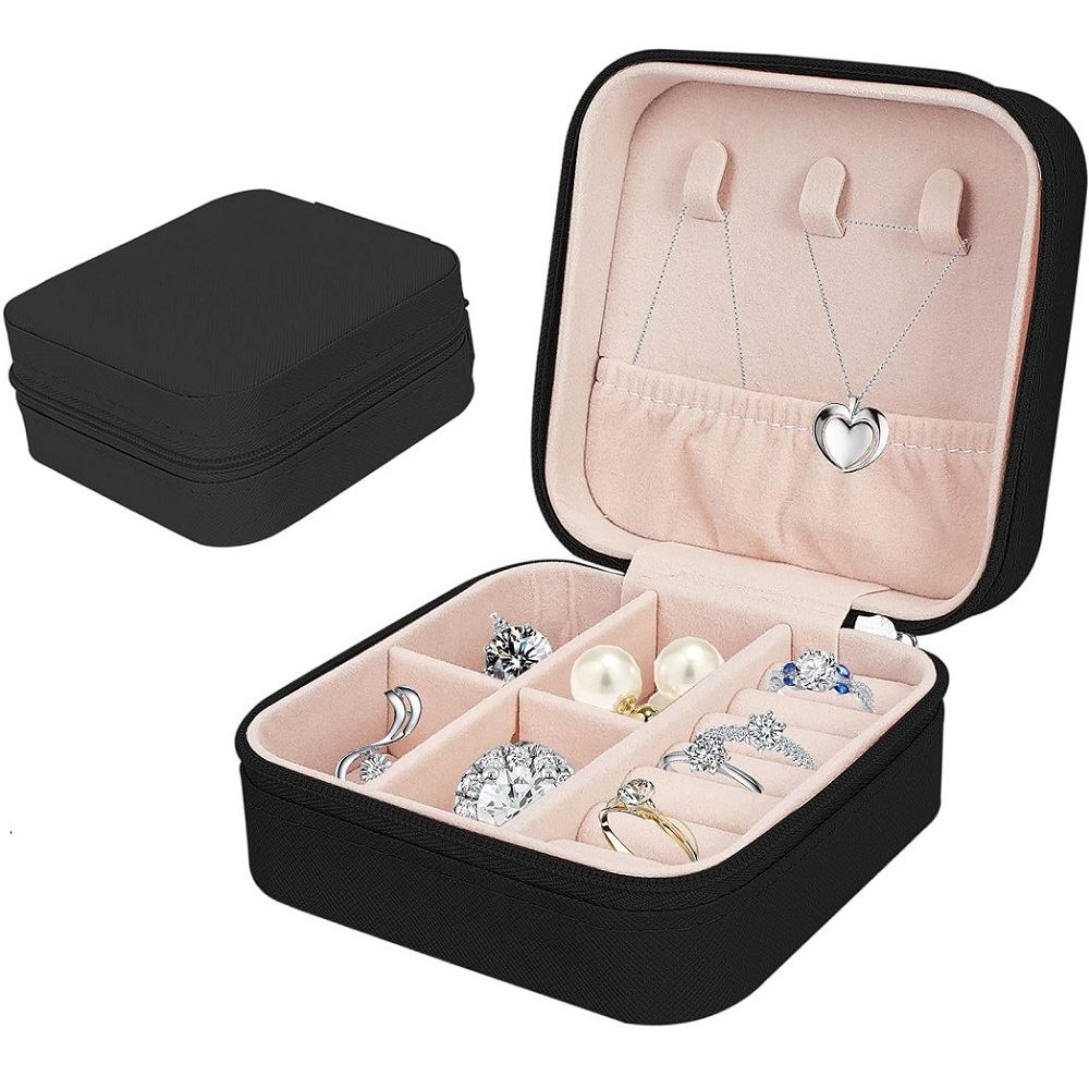 Mini Joyero portátil con cierre organizador - Negro