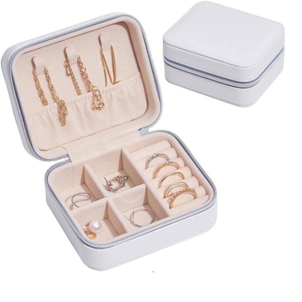 Mini Joyero portátil con cierre organizador - Blanco