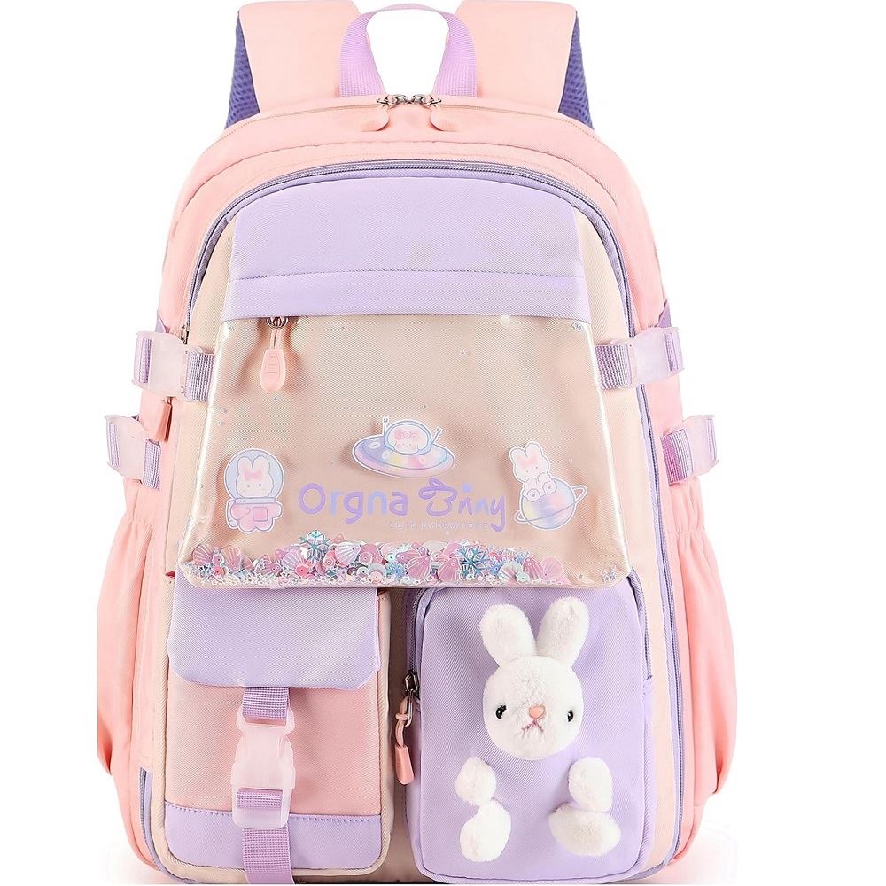 Mochila escolar kawaii juvenil coreana Medd Dunny conejo / Rosado