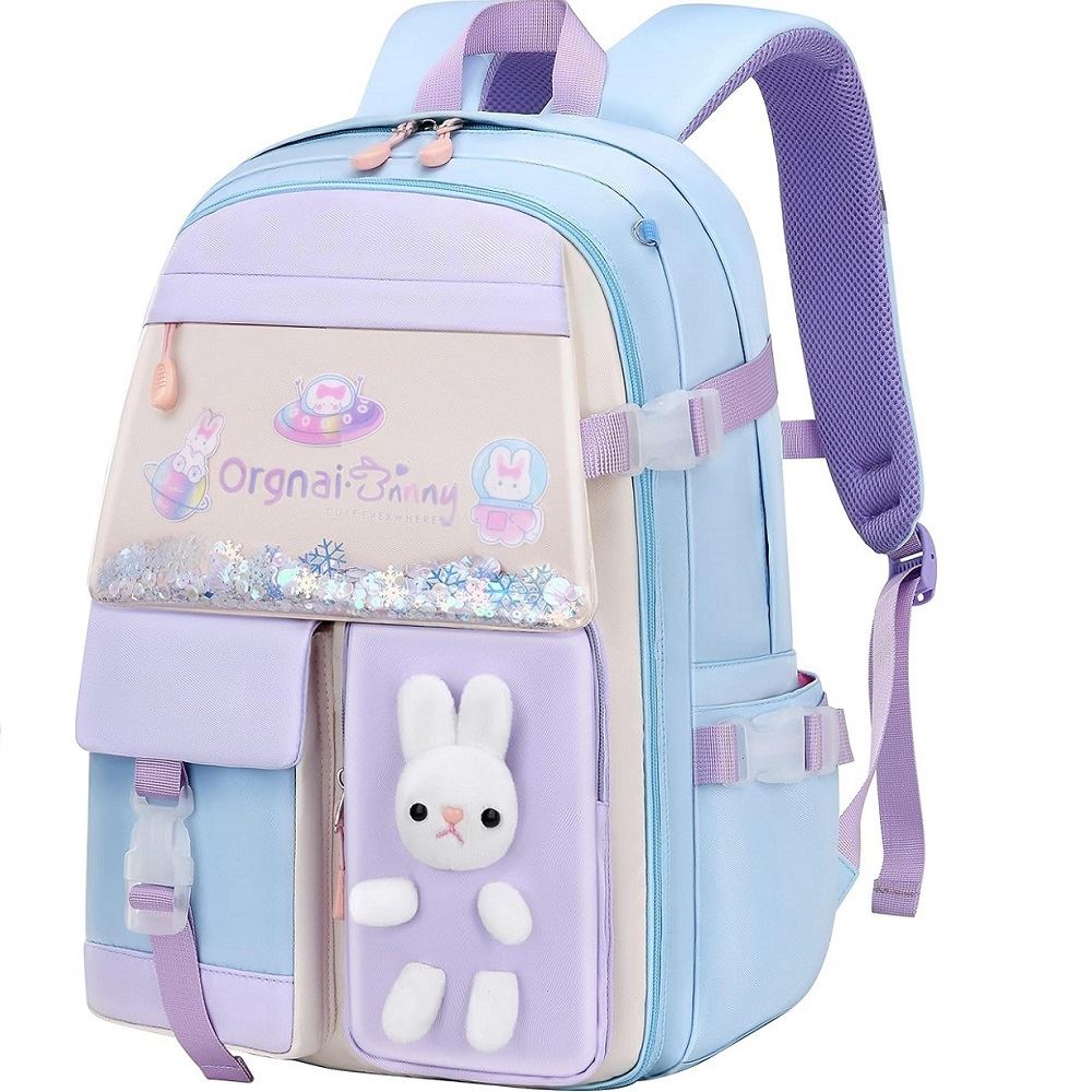 Mochila escolar kawaii juvenil coreana Medd Dunny conejo / Celeste