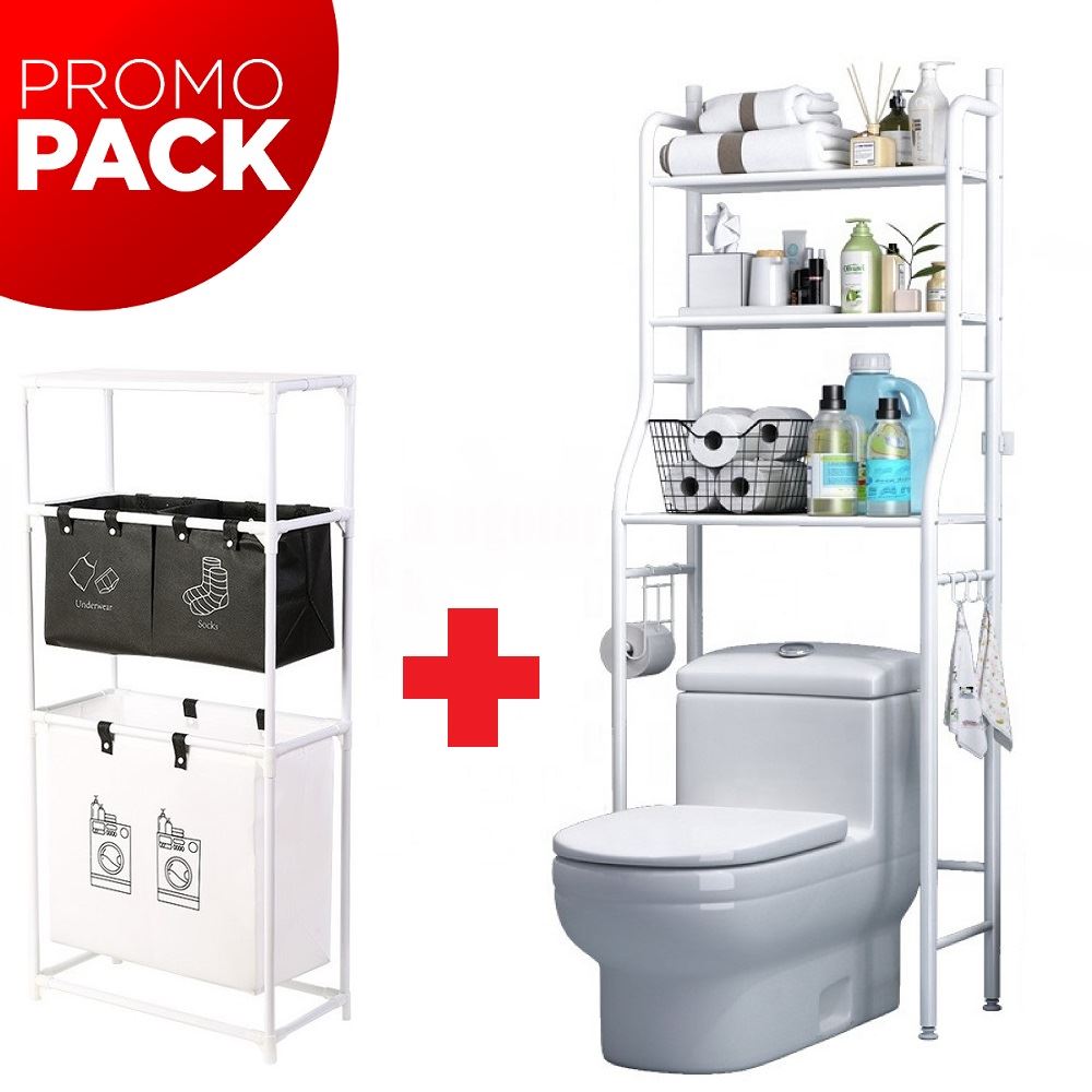 PACK de un estante de baño con una Cesta para ropa sucia