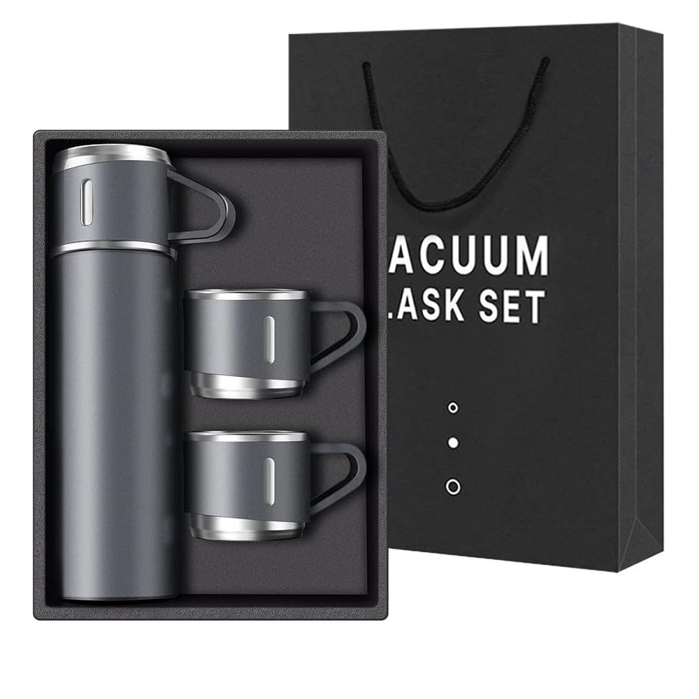 Termo 500 ml con 3 Tazas Acero Inoxidable - Gris