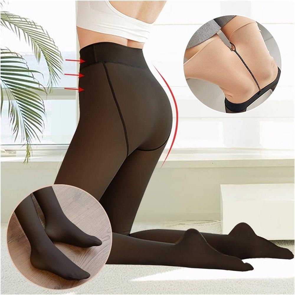 Panty efecto piel pantimedias con calentador y spandex Negro