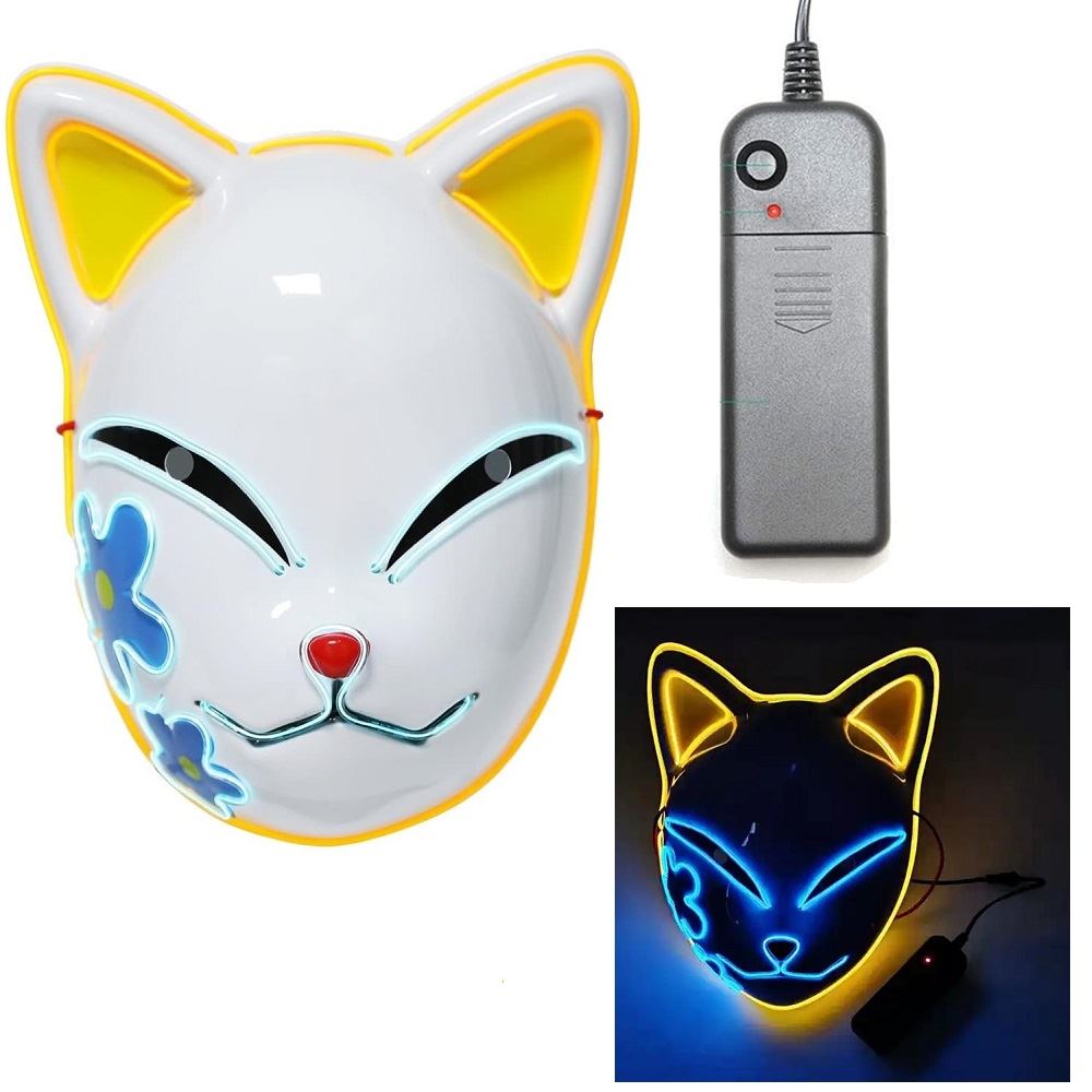 Mascara gato con luces para fiestas Hallowen amarillo