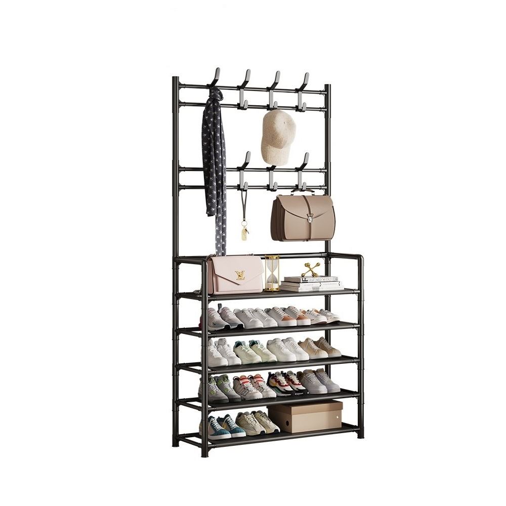 Zapatera con perchero organizador de 5 niveles 171cm Alto Negro