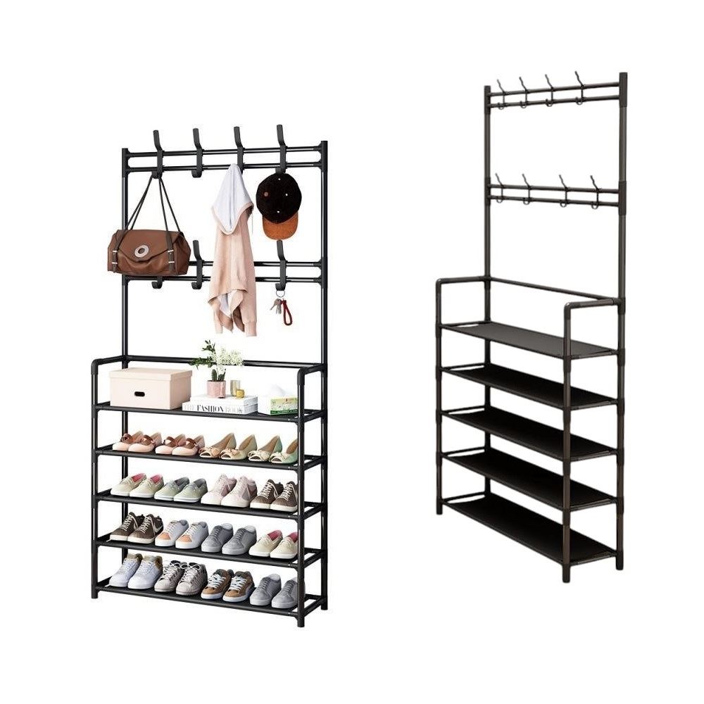 ZAPATERA CON PERCHERO ORGANIZADOR DE 168CM DE ALTO NEGRO
