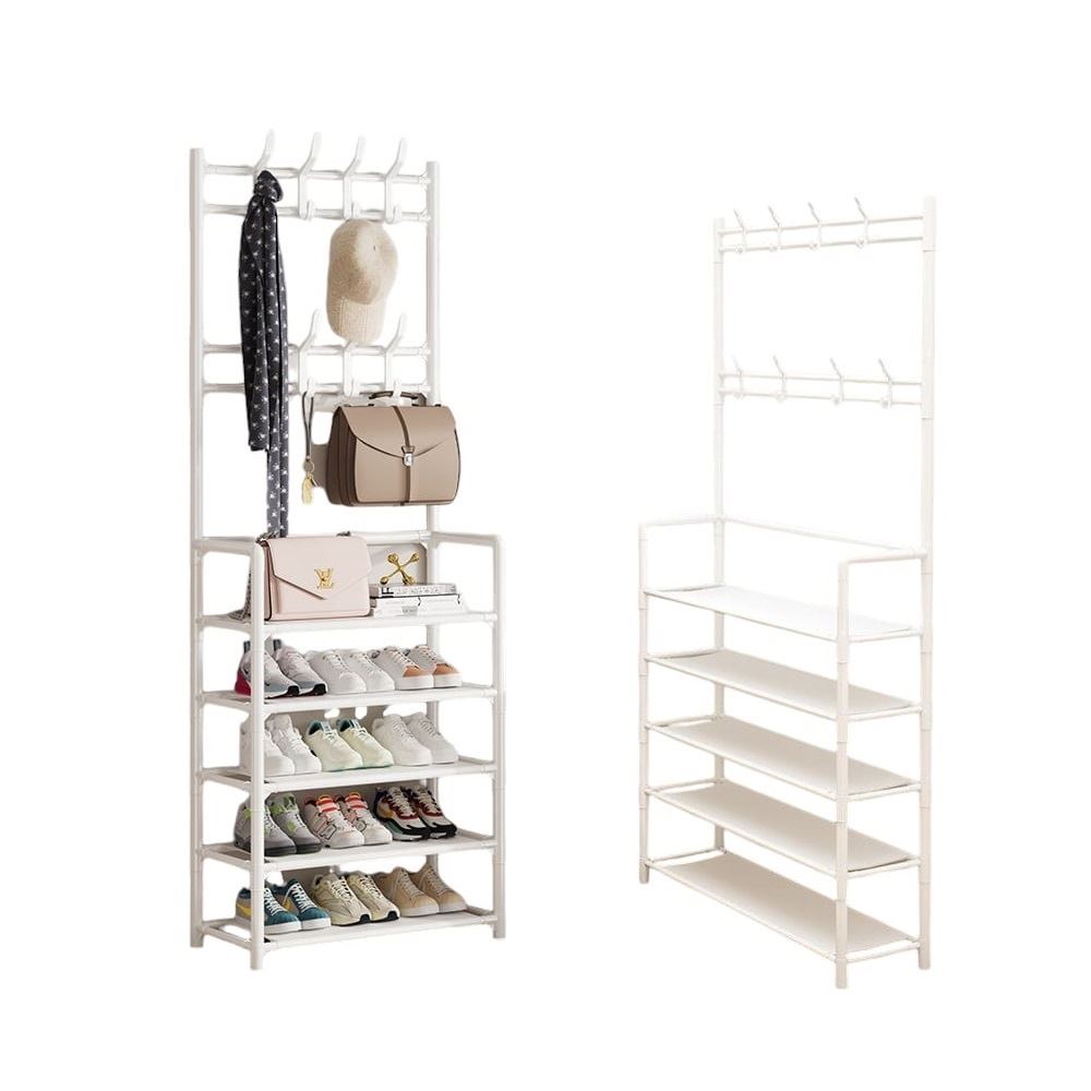 ZAPATERA CON PERCHERO ORGANIZADOR DE 168CM DE ALTO BLANCO