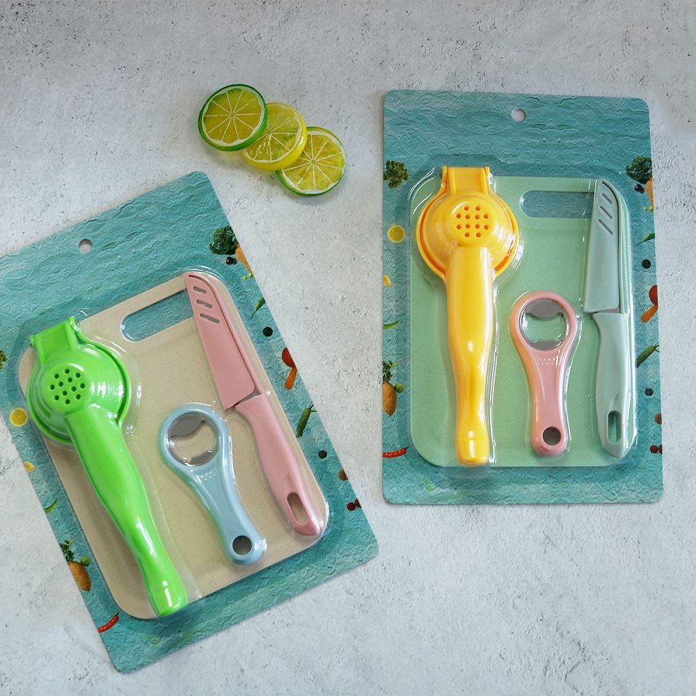 Kit de utensilios de cocina exprimidor tabla descorchador y cuchillo