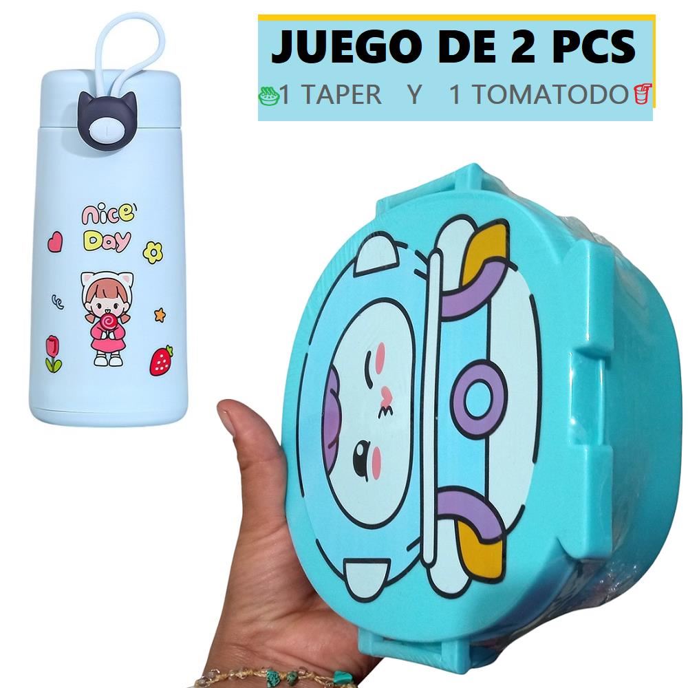 Set de 1 Tomatodo botella de 300ml y 1 Taper de 3 compartimentos