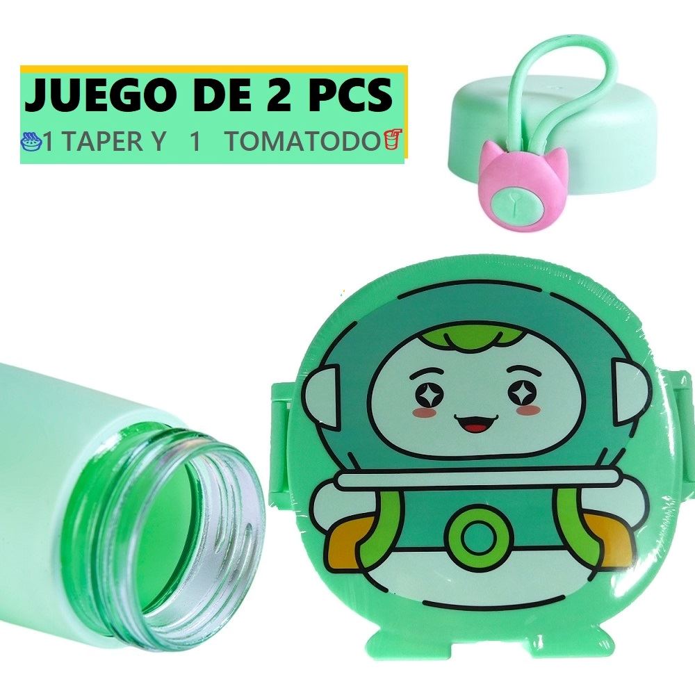 Set de 1 Tomatodo botella de 300ml y 1 Taper de 3 compartimentos