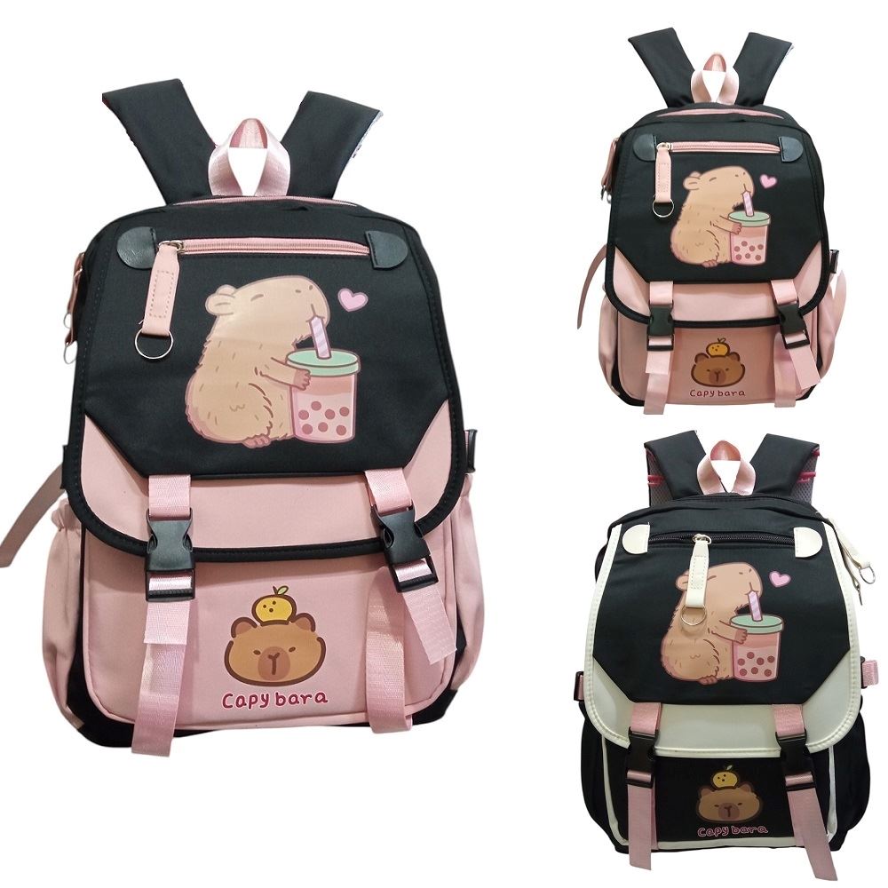Mochila escolar capibara Nylon estampado Rosa