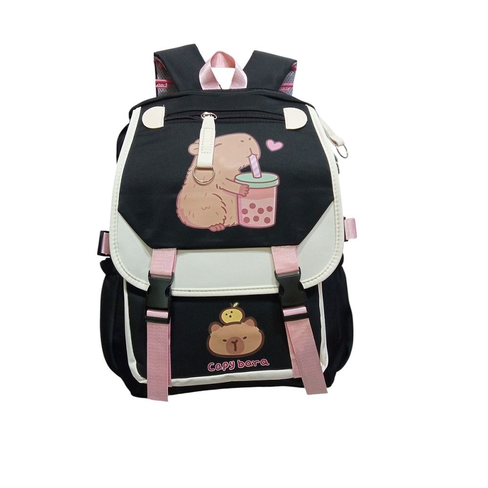 Mochila escolar capibara Nylon estampado Beige