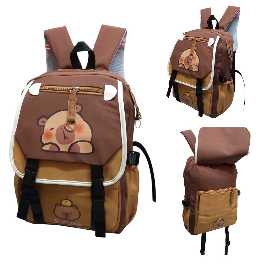 Mochila escolar capibara Nylon estampado Marron