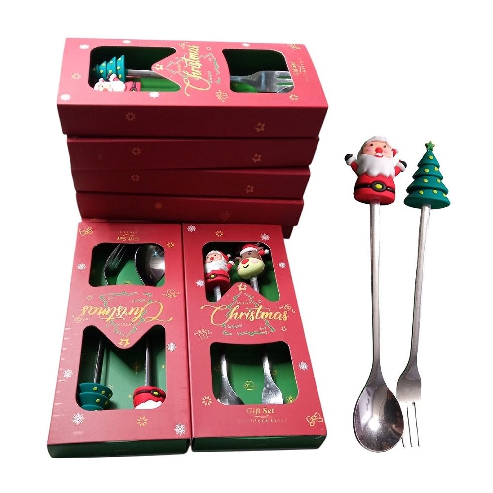 Set de cubiertos para postre en cajita navidenos