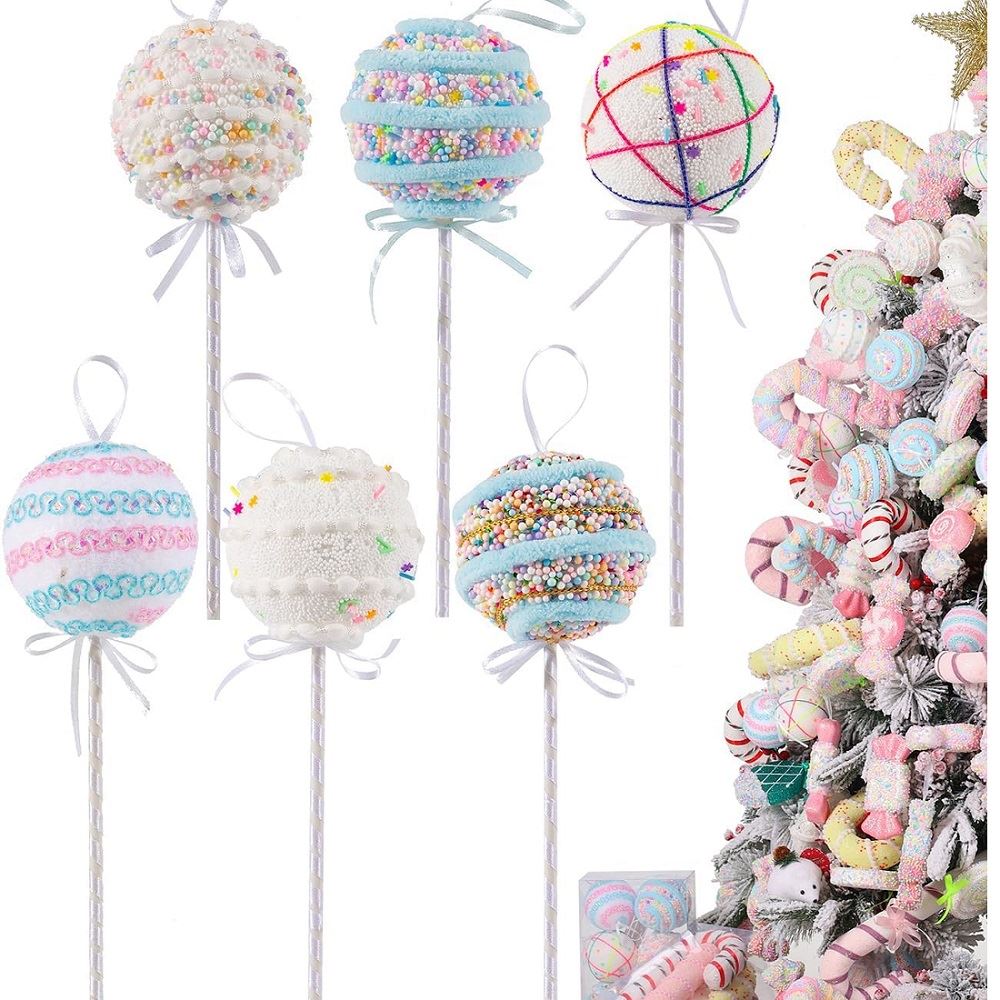 set de 6 adornos de bolas navideñas con glitter brillante chupetin