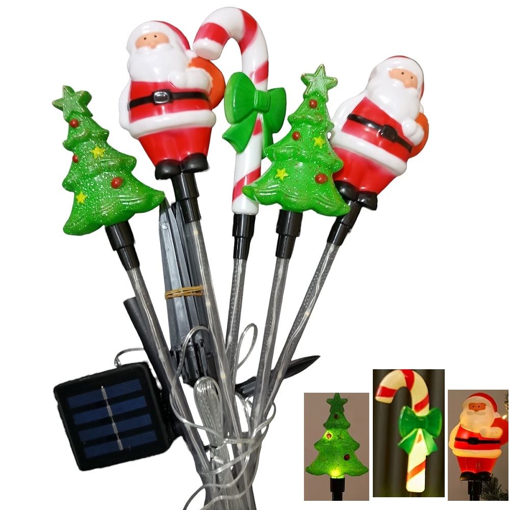LUCES ESTACA SOLAR NAVIDENOS SANTAS CLAUS