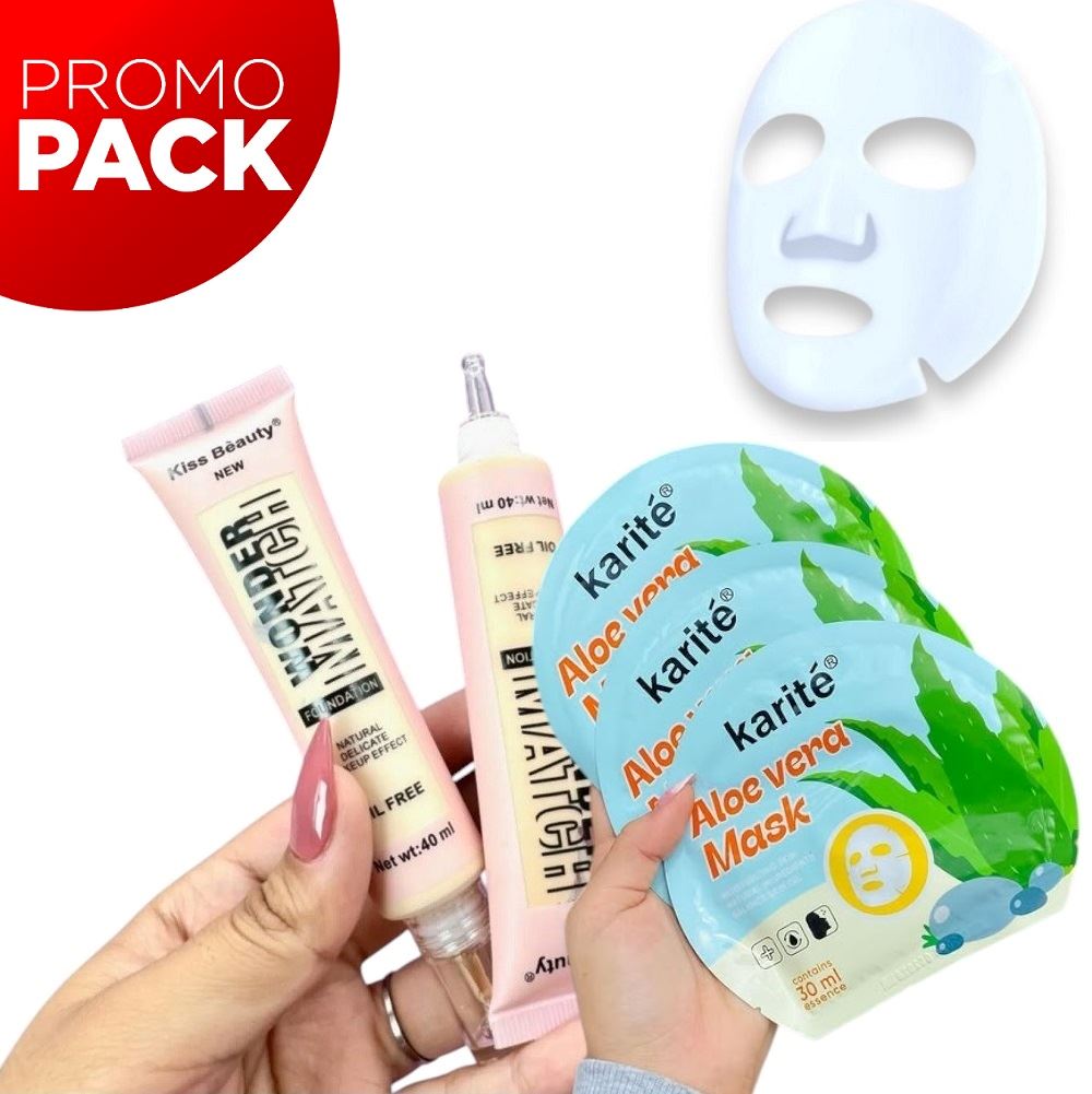 PACK de tres mascarilla y una base de maquillaje