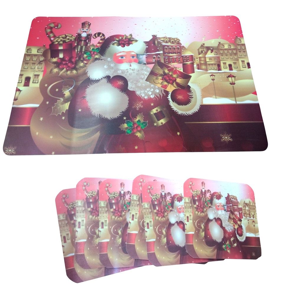 set de 6 Individuales navideños para mesas y 6 Porta vasos o taza