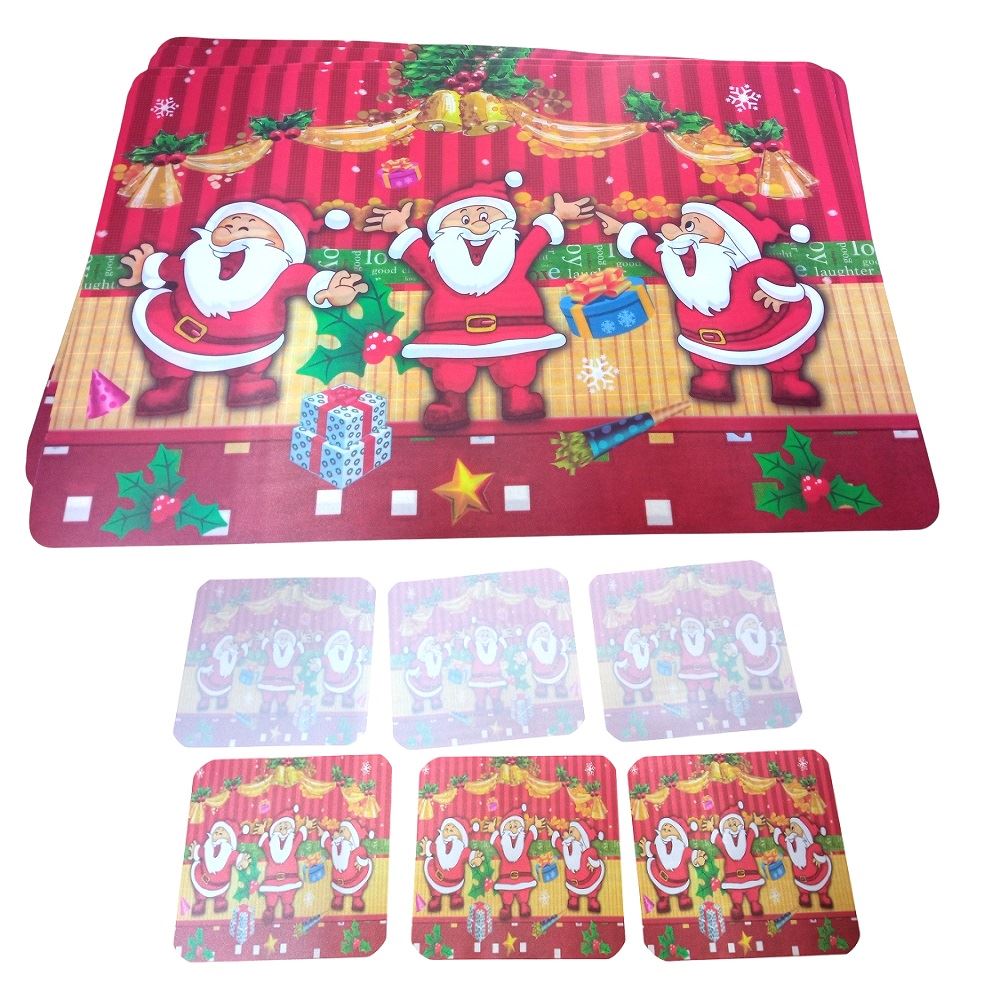 set de 6 Individuales navideños para mesas y 6 Porta vasos o taza