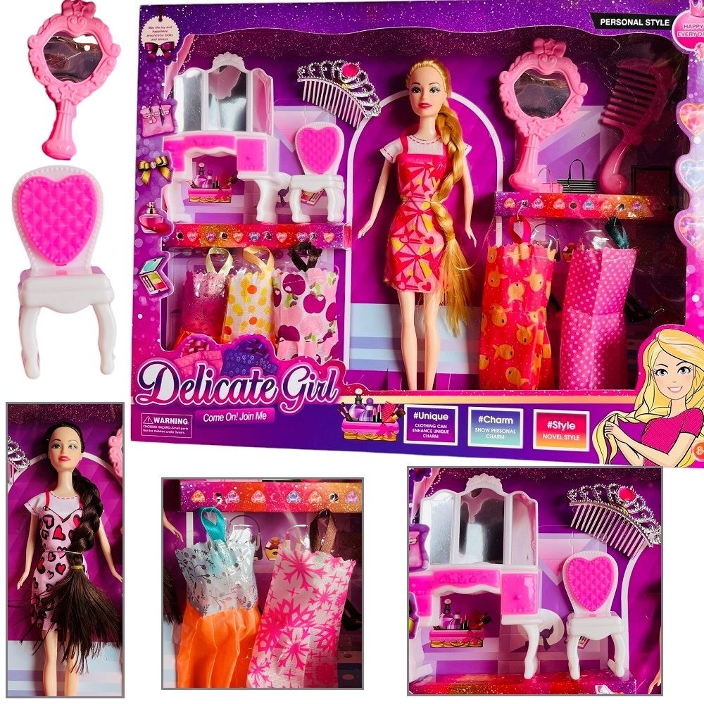 Set de una muneca de silicona con trenza y accesorios