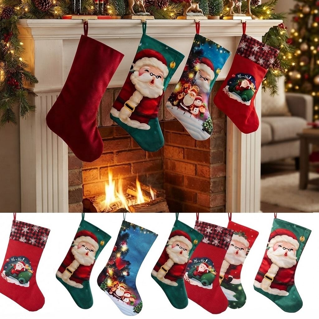 Set de 3 calcetin navideño botas 36cm para colgar en la chimenea o entrada