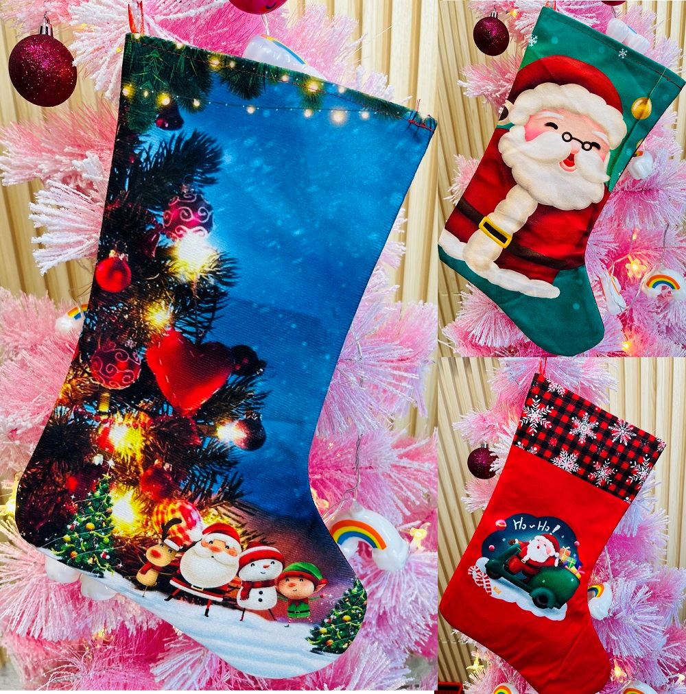 Set de 3 calcetin navideño botas 36cm para colgar en la chimenea o entrada