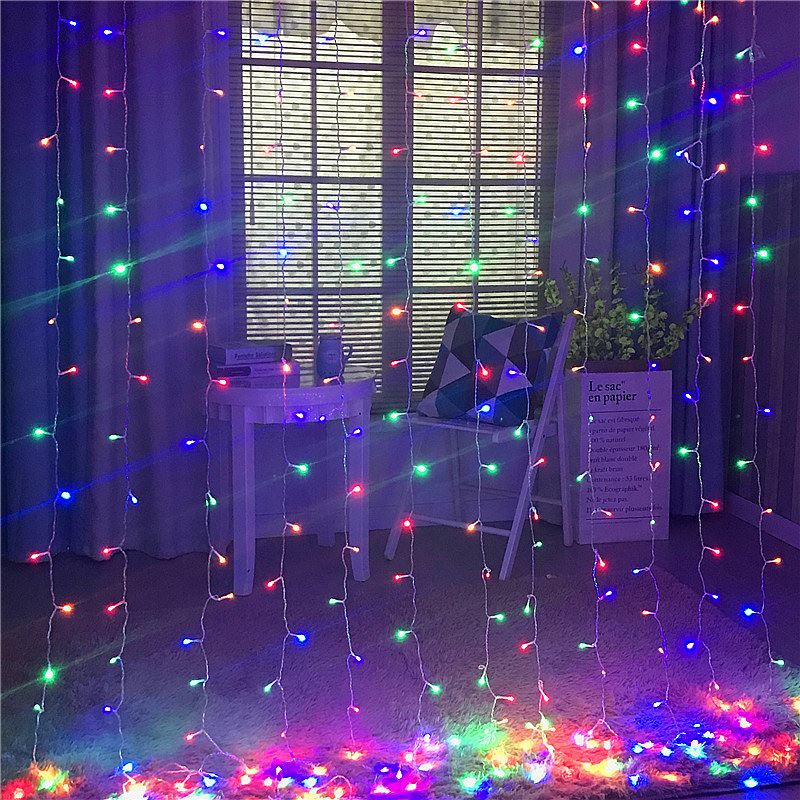 Cascada de Luces led con panel solar Cortina 3mts x 3mts Multicolor