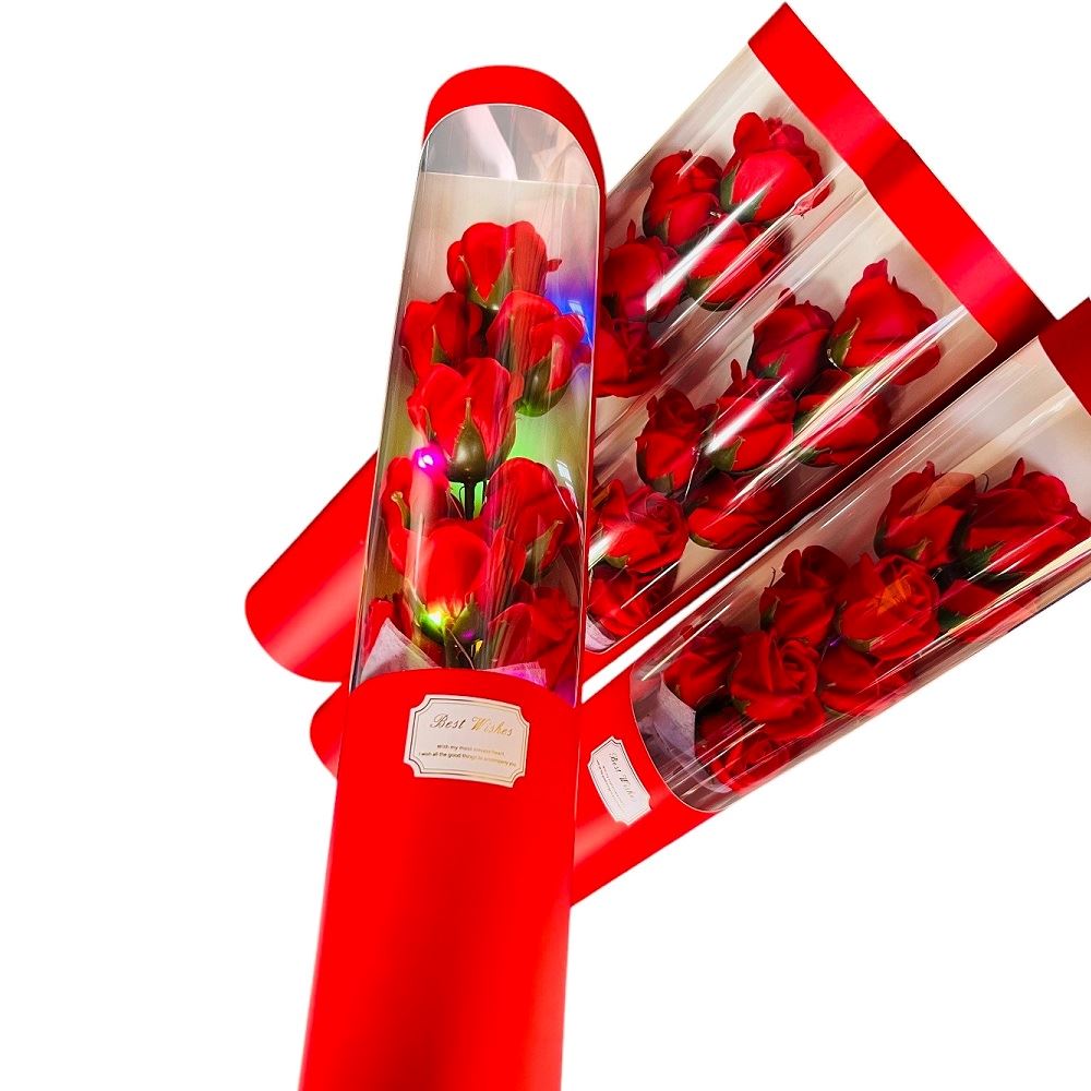 Ramo de rosas artificiales pétalos de jabón con luces