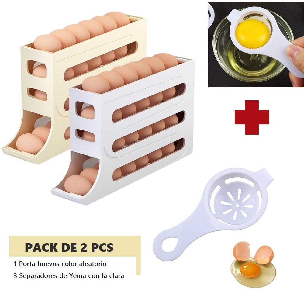 Porta huevos dispensador de huevos 4 niveles plastico + 3 Separadores de yema