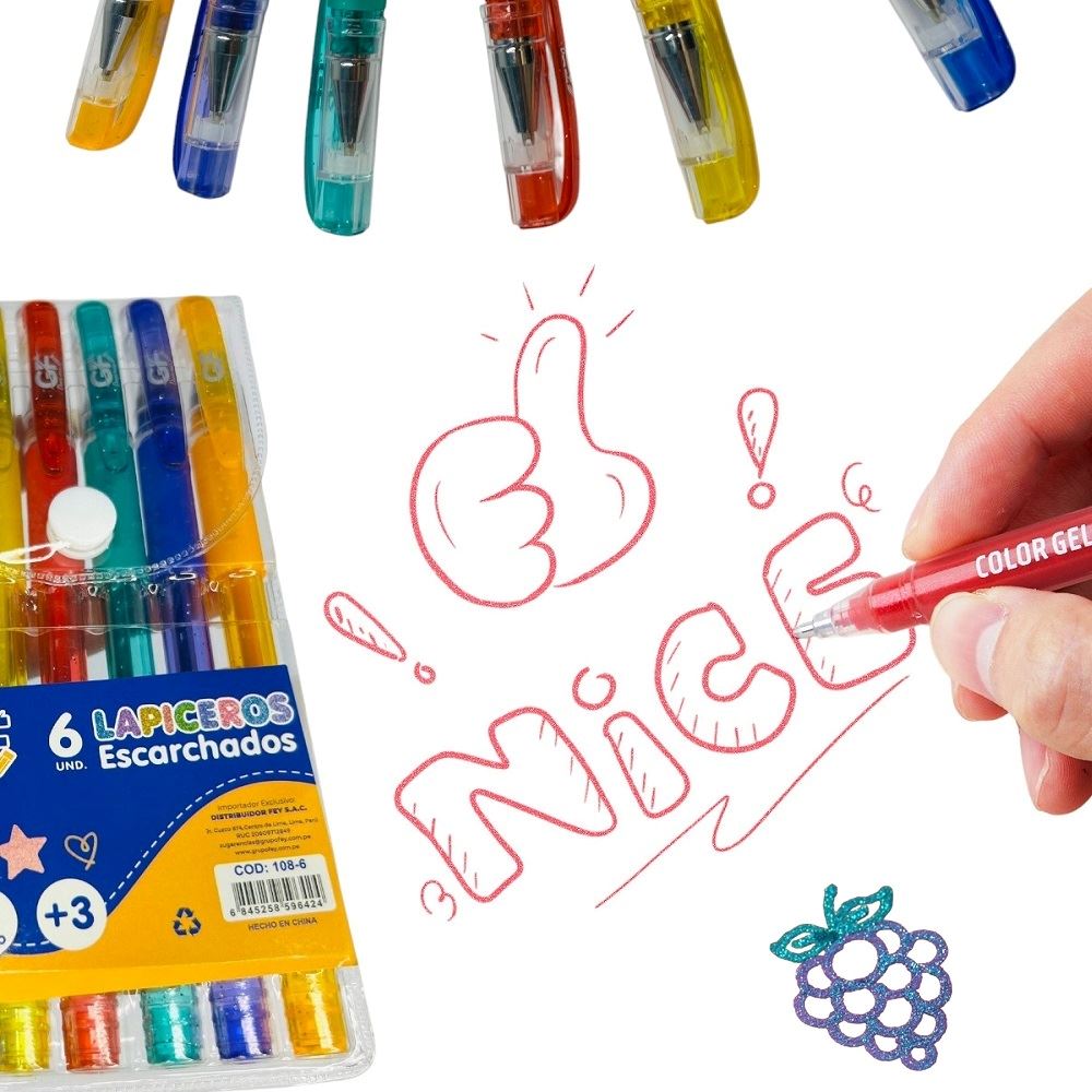 set de 2 cajas de Lapicero bolígrafo con tinta con brillos paquete de 6 unid