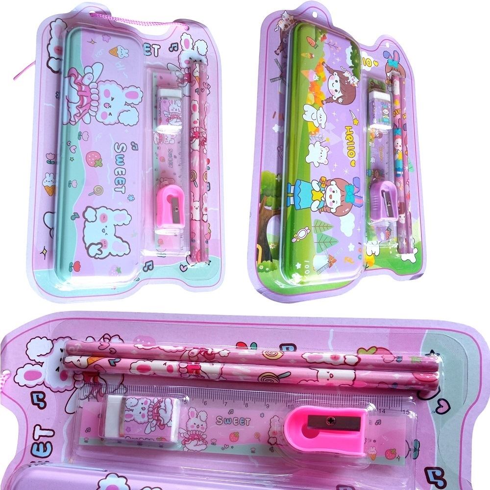 Juego de Una cartuchera lápices borrador y otros útiles escolares Niñas