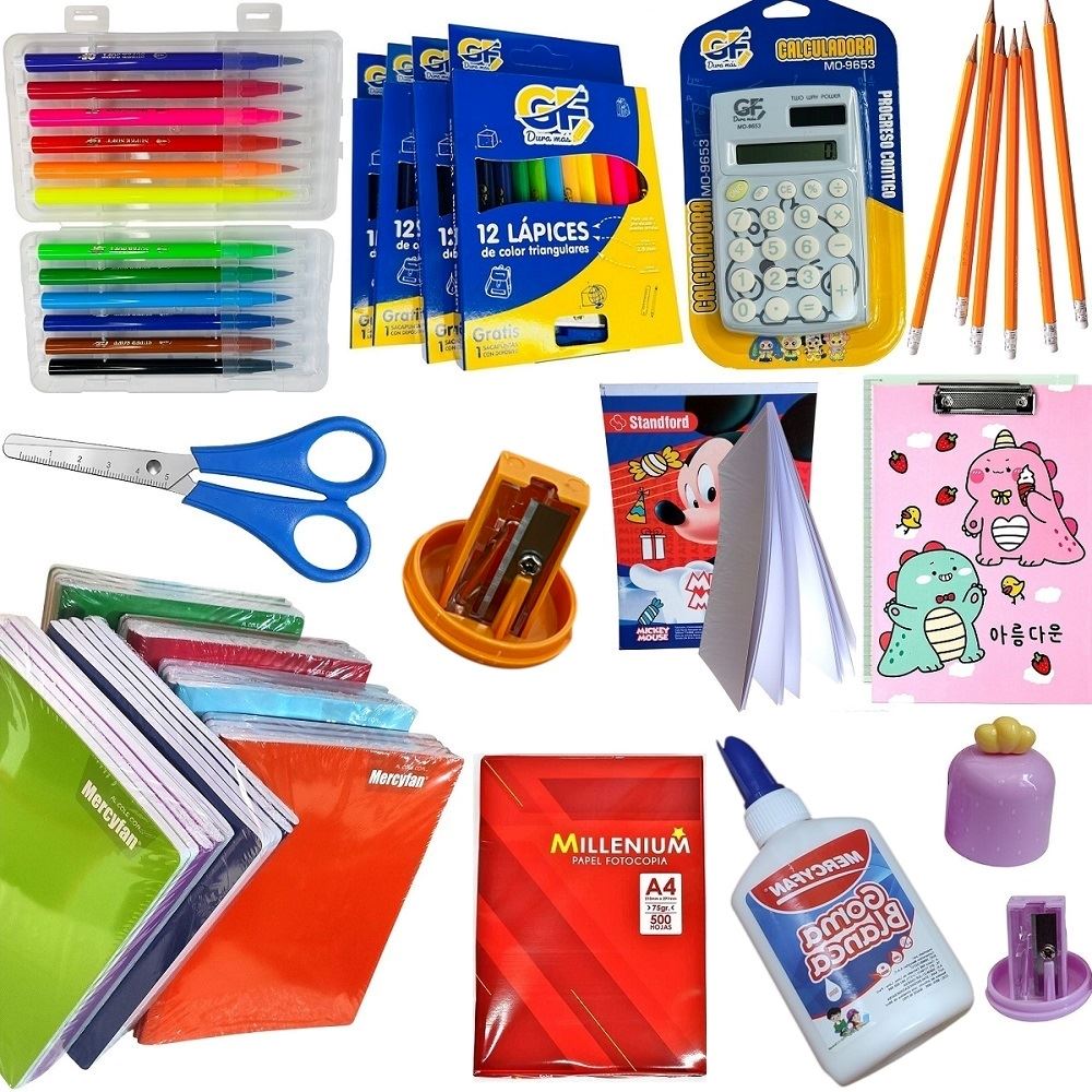 BOX 5 - Cuadernos lapices plumones tijeras pinturas y otros