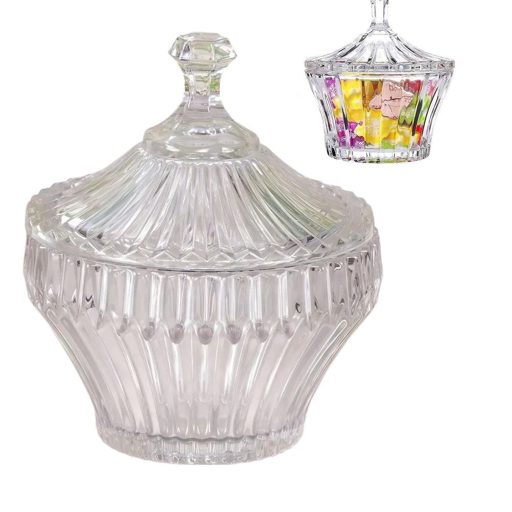Bowl de vidrio recipiente para dulces con tapa