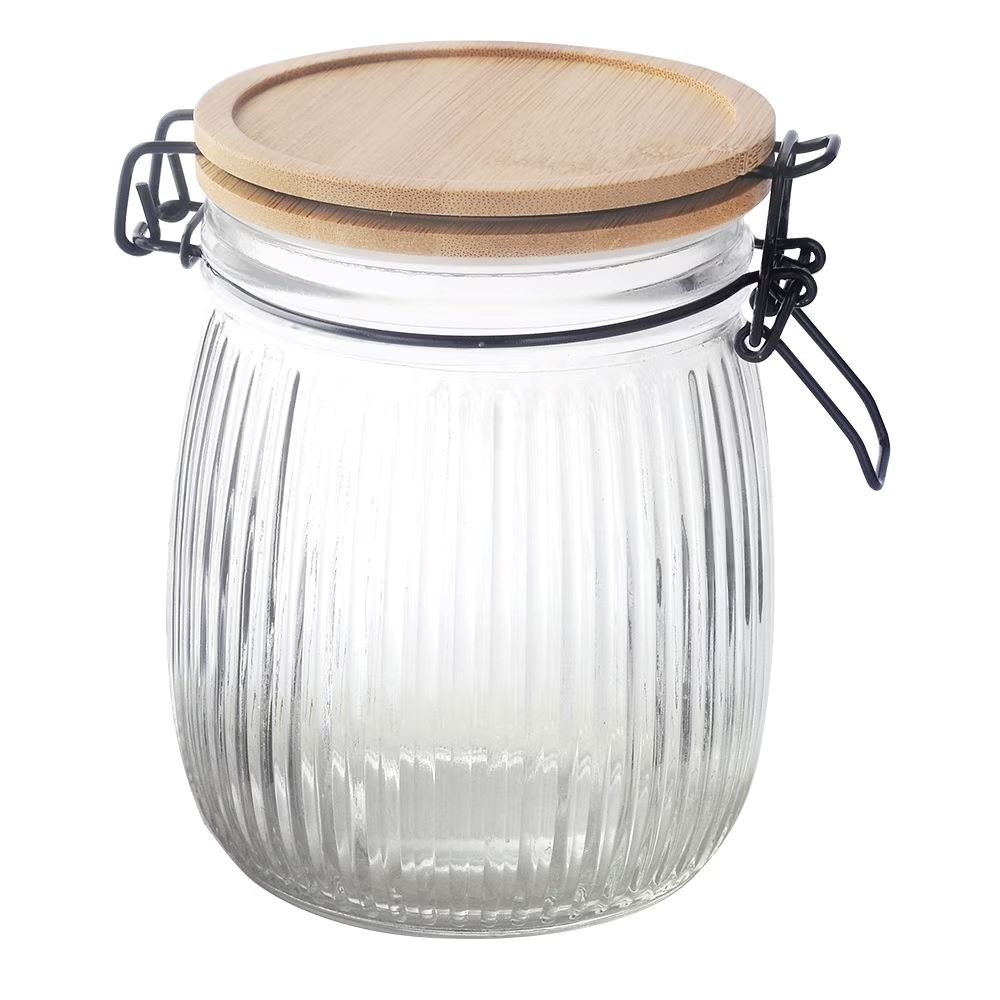 Canister 750ml Frasco hermético de vidrio con tapa de bambú