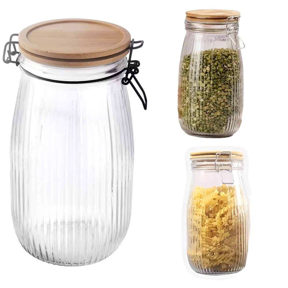 Canister 1.5 Litro Frasco Hermetico de Vidrio con Tapa de Bambu