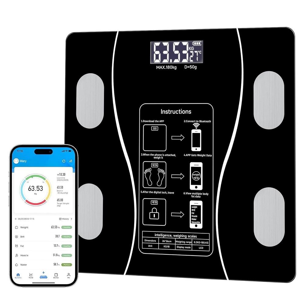 Balanza personal Báscula Smart Bluetooth Digital Negro