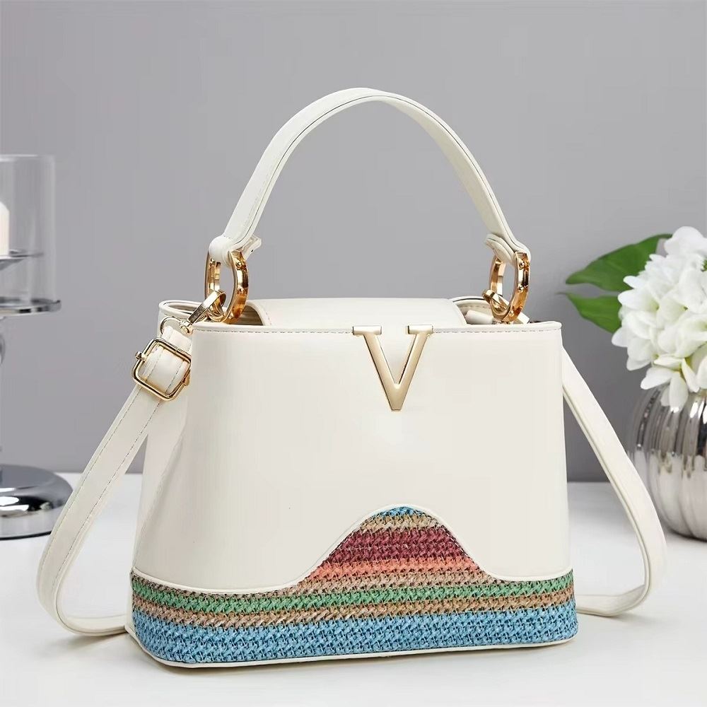 Bolso de hombro cartera de mano para mujer de punto de cuero PU / Blanco
