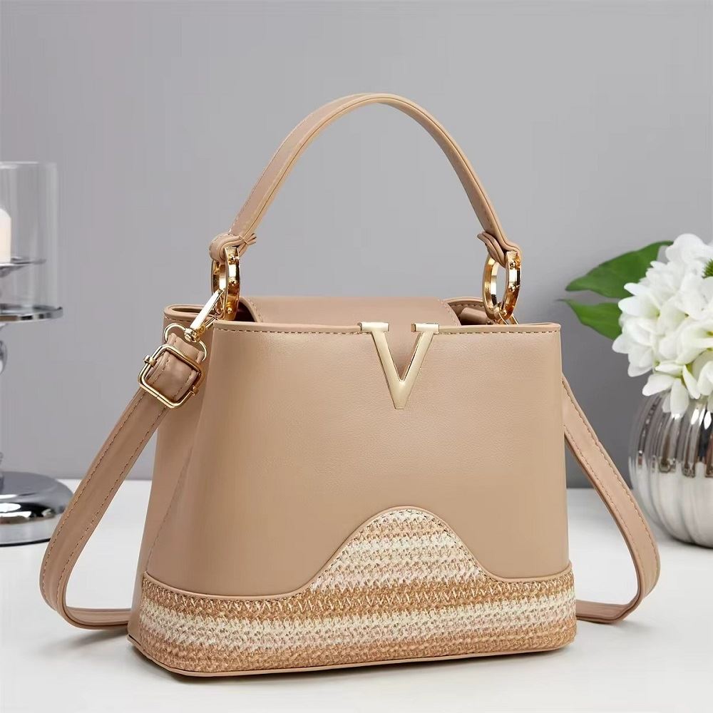 Bolso de hombro cartera de mano para mujer de punto de cuero PU / Beige