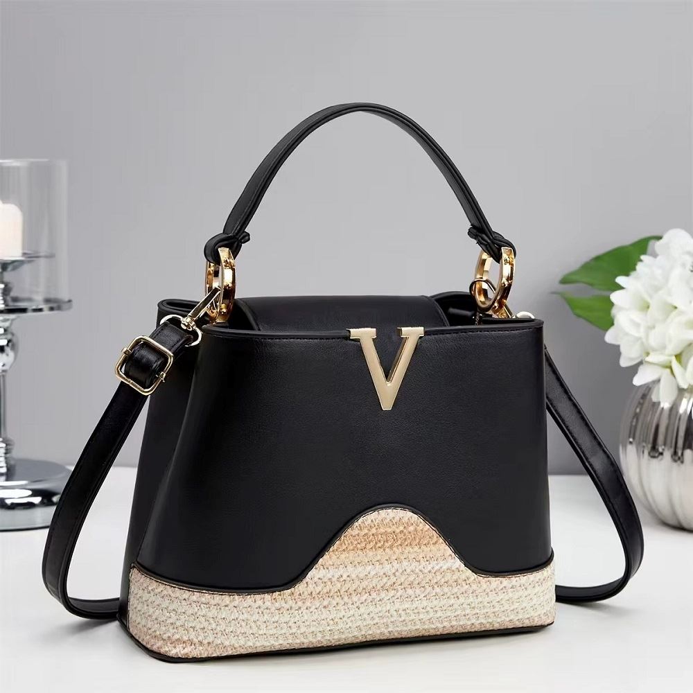 Bolso de hombro cartera de mano para mujer de punto de cuero PU / Negro