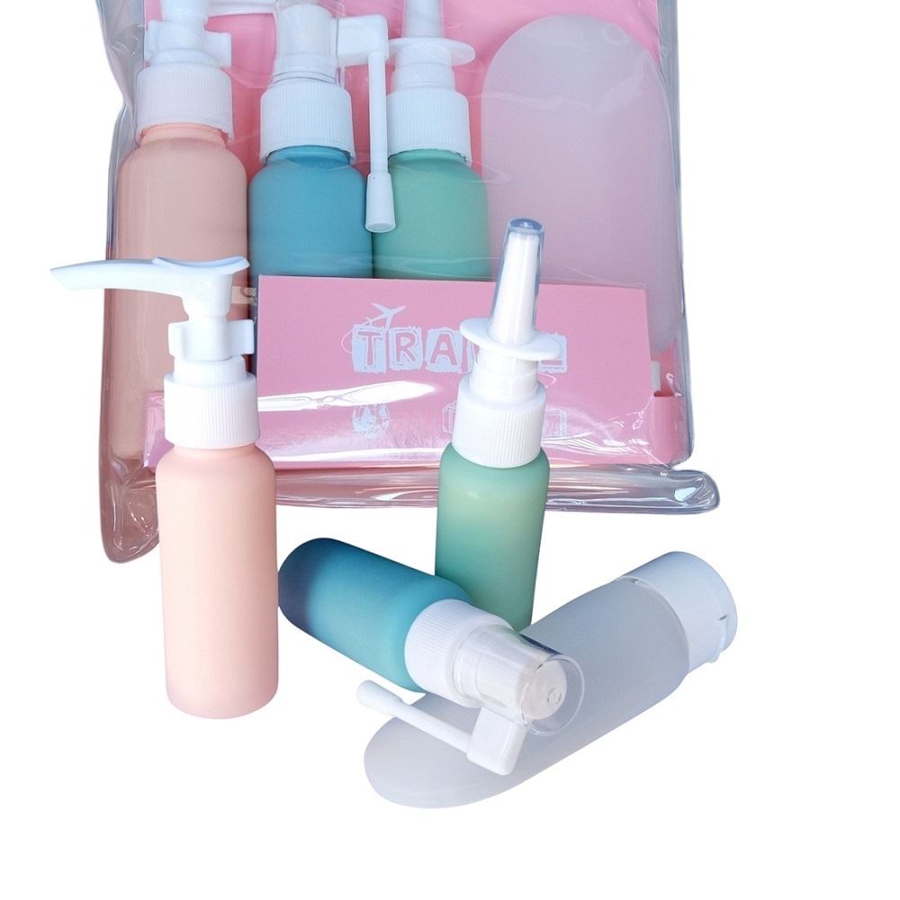 Kit de viaje 8 frascos de aseo dispensadores pasticos