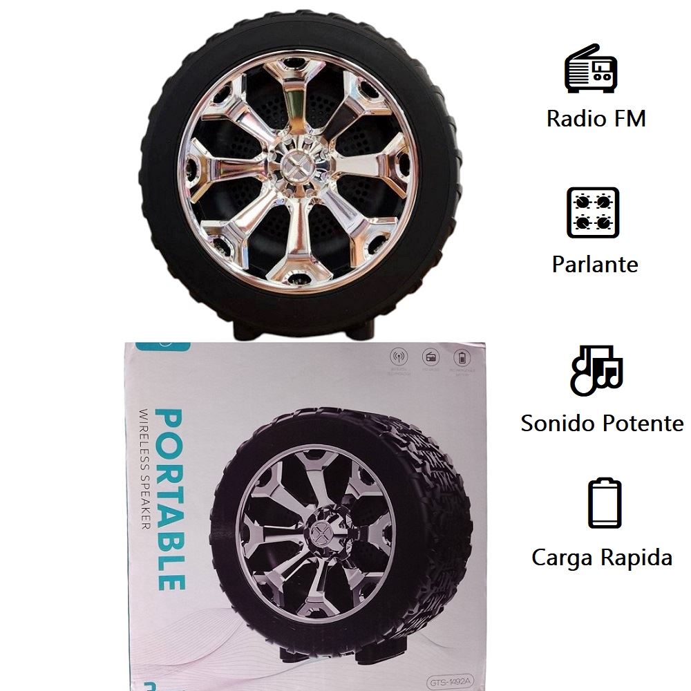 Parlante portatil con Bluetooth y Radio forma de llanta