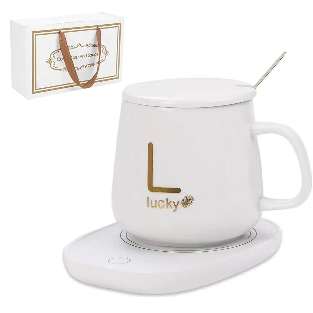 Tazas calentadoras con cucharita eléctrico 300ml moderno / Blanco